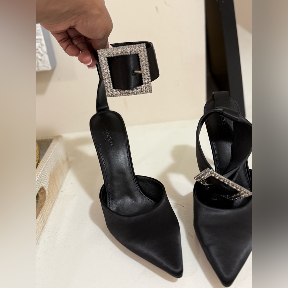 House of CB Black Heels with Rhinestone Buckle
